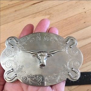 Black Tooled Leather Belt With Longhorn Buckle 32